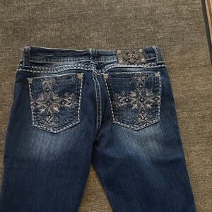 Miss Me Dark Blue Boot Cut Jeans with Embroidery